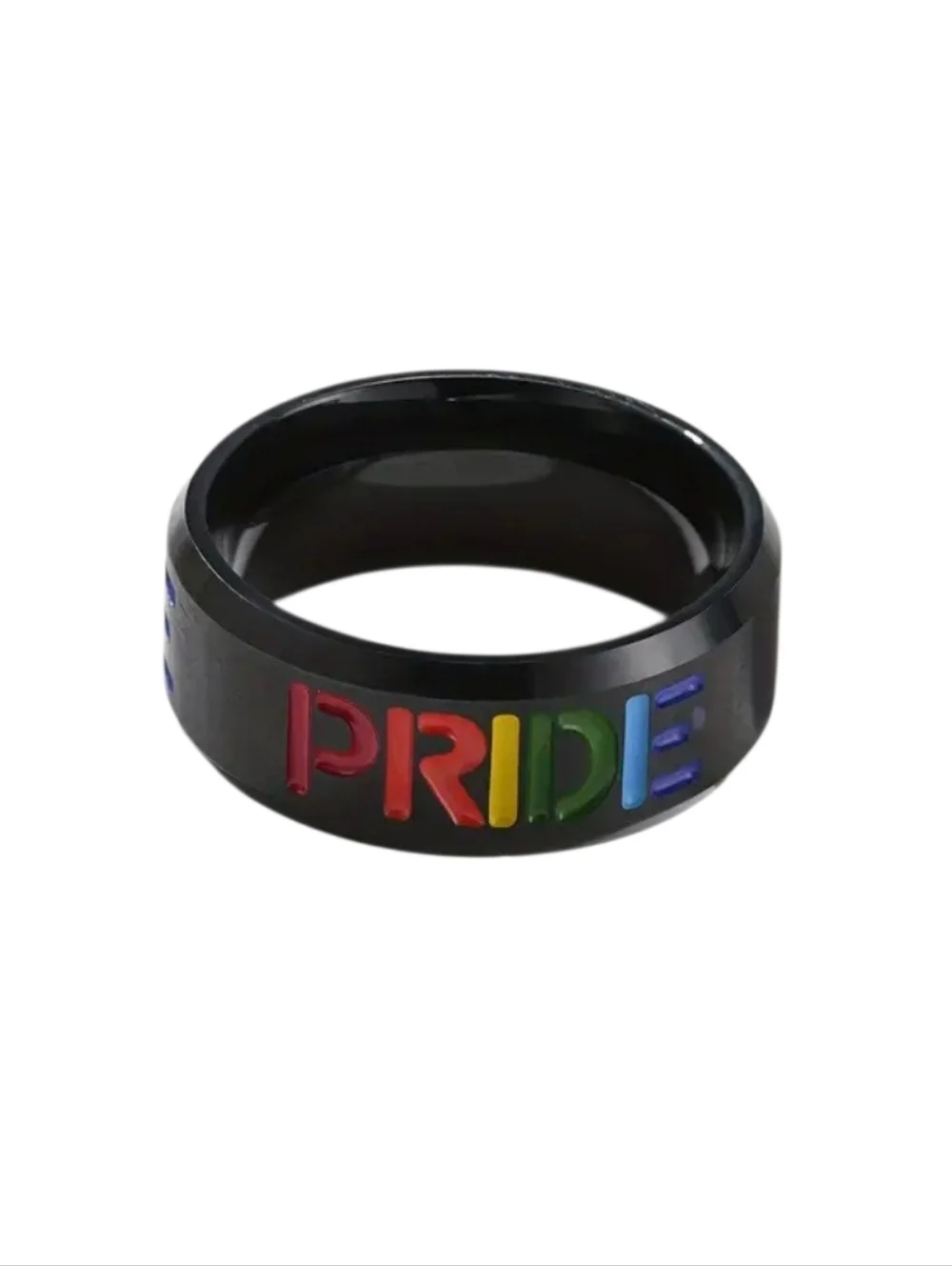 New Stainless Steel Black PRIDE Ring with Rainbow Lettering Size 11